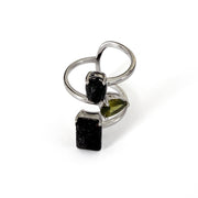 Sterling silver ring with volcanic lava and peridot
