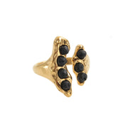 Gold-plated steel ring with several volcanic lava balls