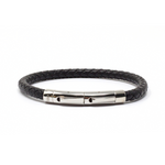 Load image into Gallery viewer, Black leather and steel bracelet
