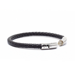 Load image into Gallery viewer, Black leather and steel bracelet
