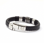 Load image into Gallery viewer, Double black leather and 316l steel bracelet