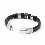 Load image into Gallery viewer, Double black leather and 316l steel bracelet