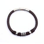 Load image into Gallery viewer, Brown leather bracelet double 316l steel
