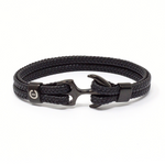 Load image into Gallery viewer, Black anchor bracelet brown leather