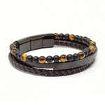 Load image into Gallery viewer, Triple lava and brown leather bracelet