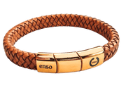 Men's light brown leather and gold-plated steel bracelet