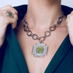 Load image into Gallery viewer, Large peridot cross chain pendant