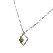 Sterling silver pendant with cut peridot in a rhombus shape