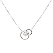 Colgante de plata con doble círculo entrelazado y perla