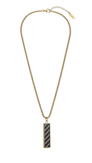 Men's rectangular gold-plated steel pendant with carbon finish