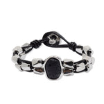 Load image into Gallery viewer, Silver plated lava leather bracelet