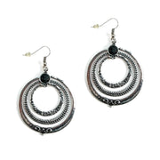 Triple hoop earrings with volcanic lava