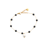 Pulsera baño de oro con lava y perla