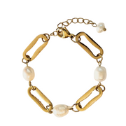 Gold-plated steel link and pearl bracelet