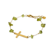 Gold-plated steel peridot cross bracelet