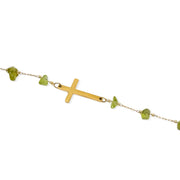 Gold-plated steel peridot cross bracelet, another view