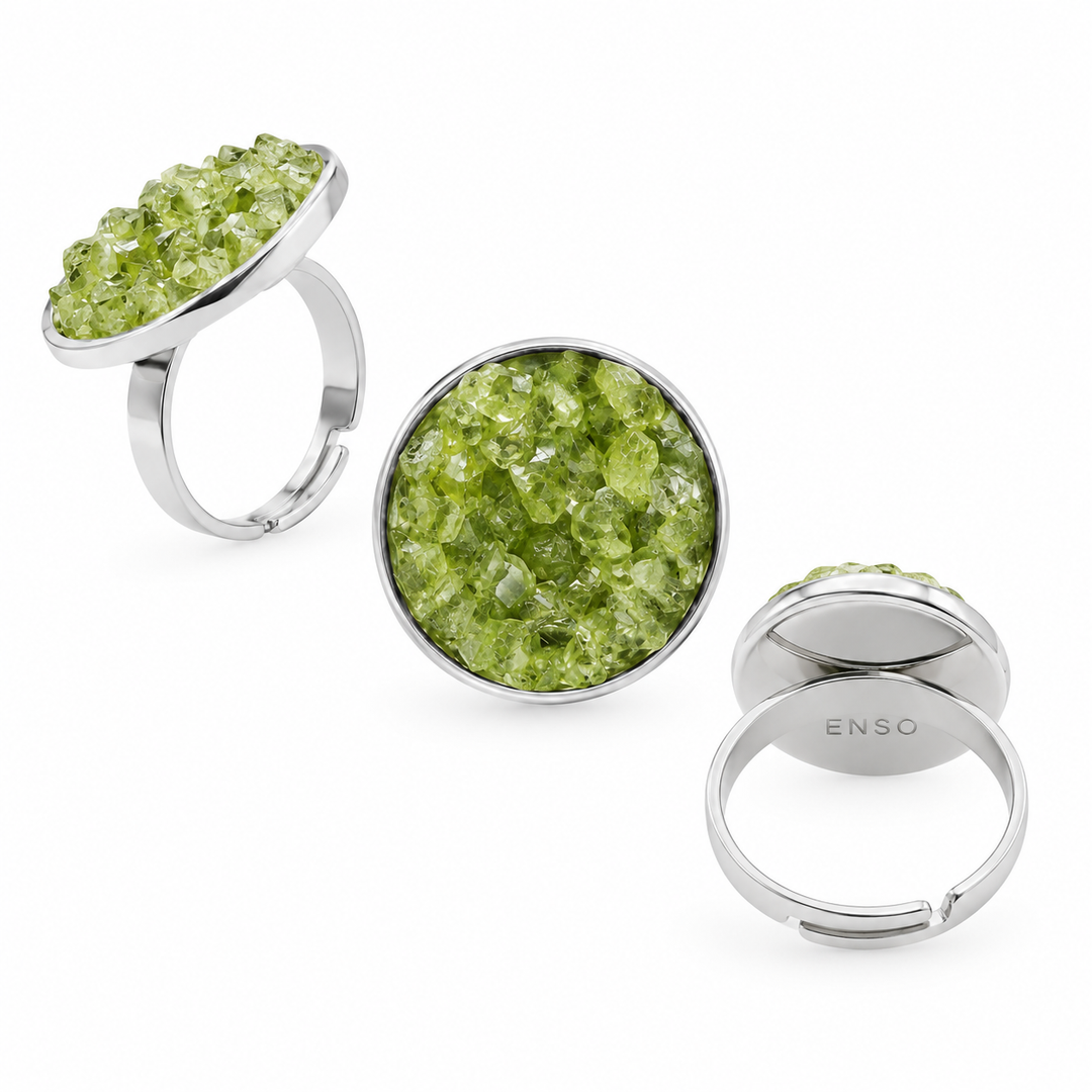 Bague ronde adaptable en zamak et olivine