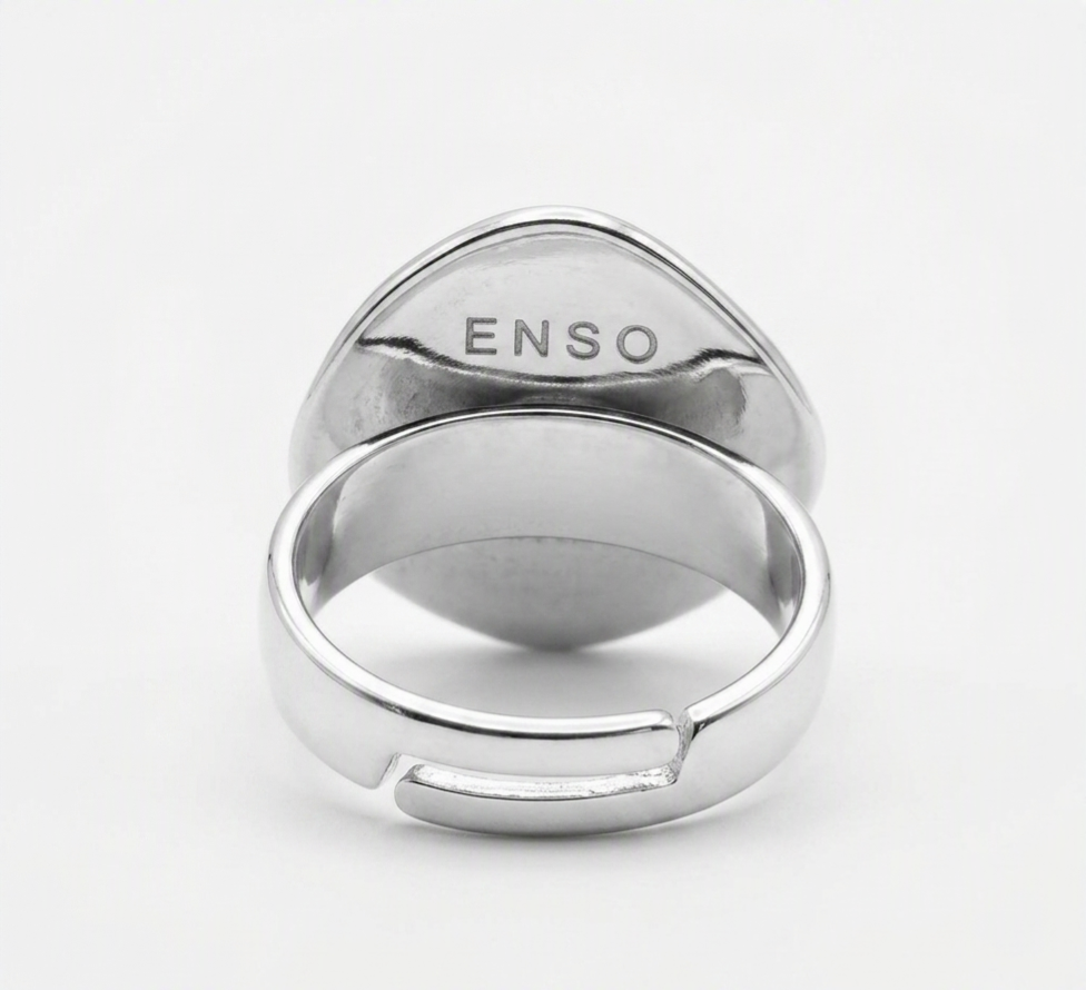 Silver plated ring adaptable flat black lava