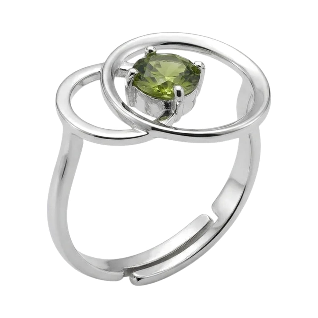 Anillo de plata con doble círculo de olivina II