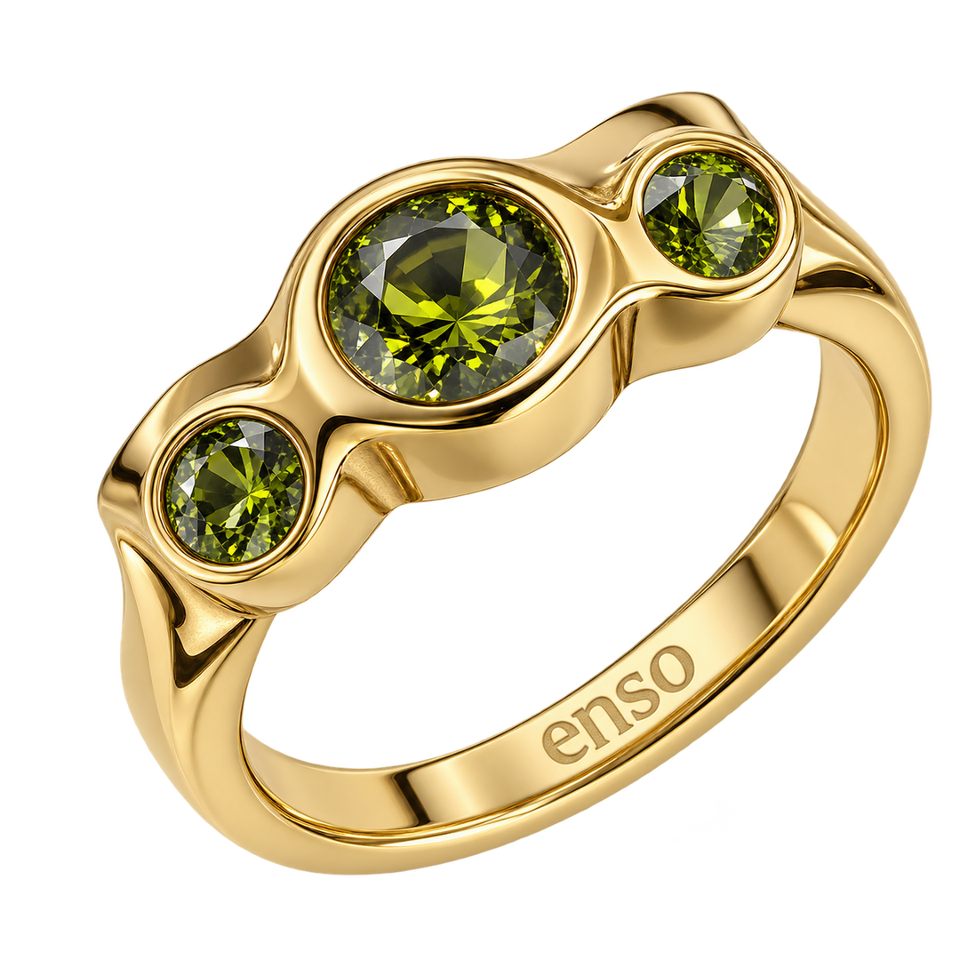 Anillo baño acero baño oro olivina
