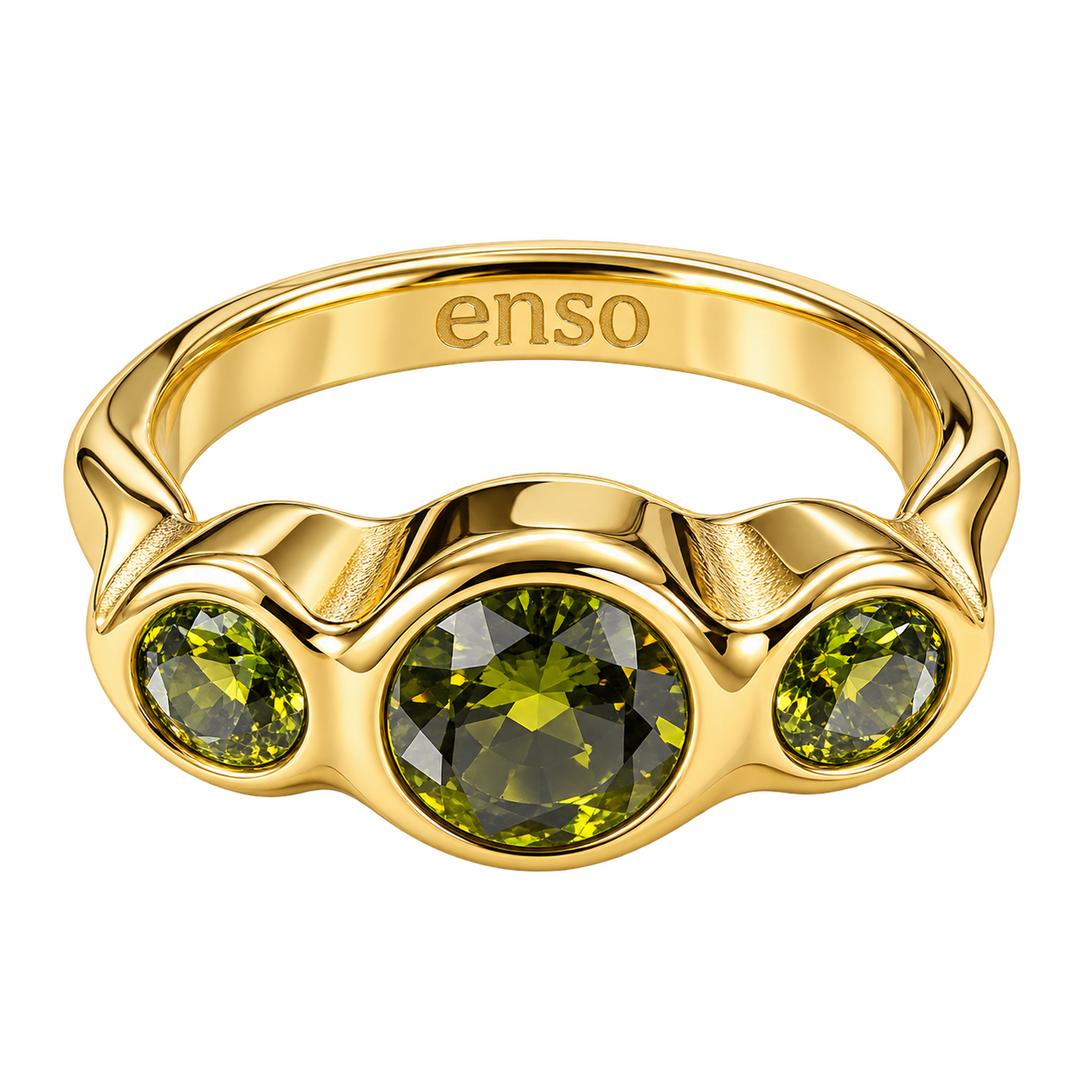 Anillo baño acero baño oro olivina