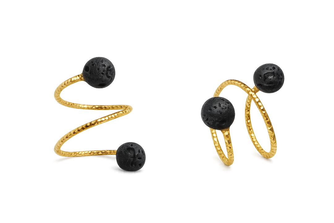Bague en acier plaqué or avec deux billes