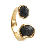 Gold-plated steel ring with volcanic lava balls
