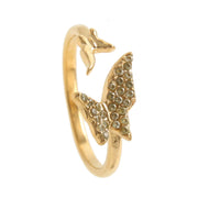 Anillo de acero con baño de oro, mariposas y olivinas