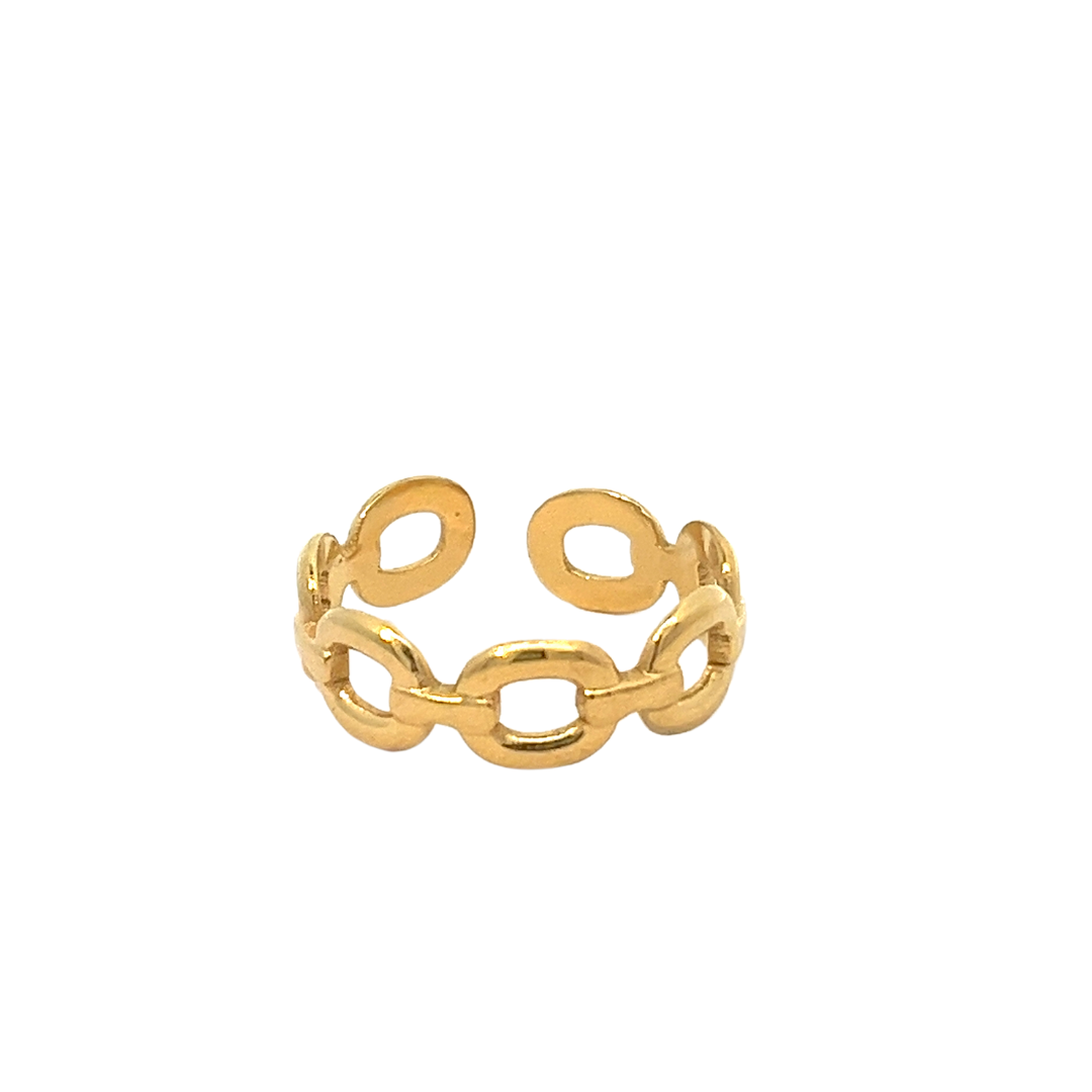 Anillo de acero con baño de oro y diseño de eslabones