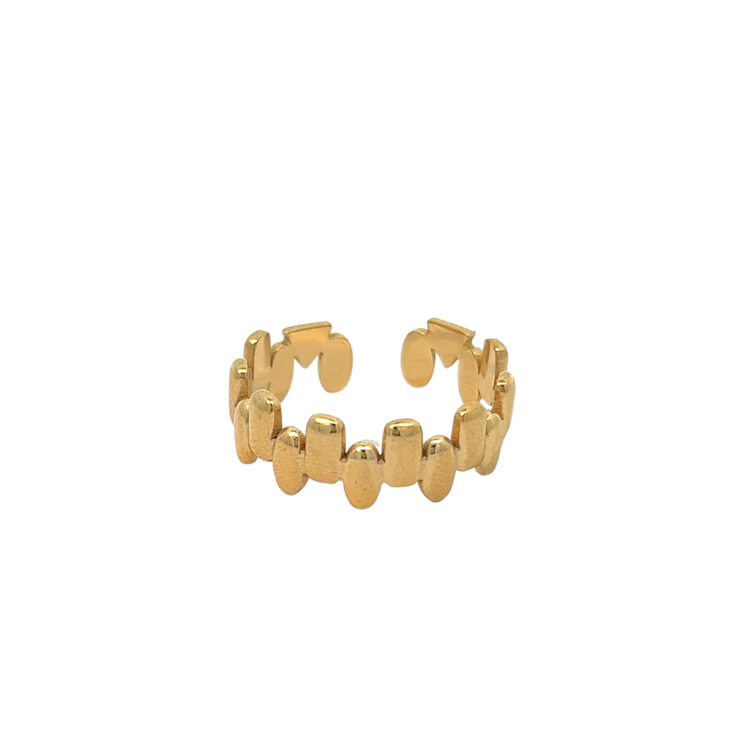 Anillo adaptable de acero con baño de oro y segmentos redondeados