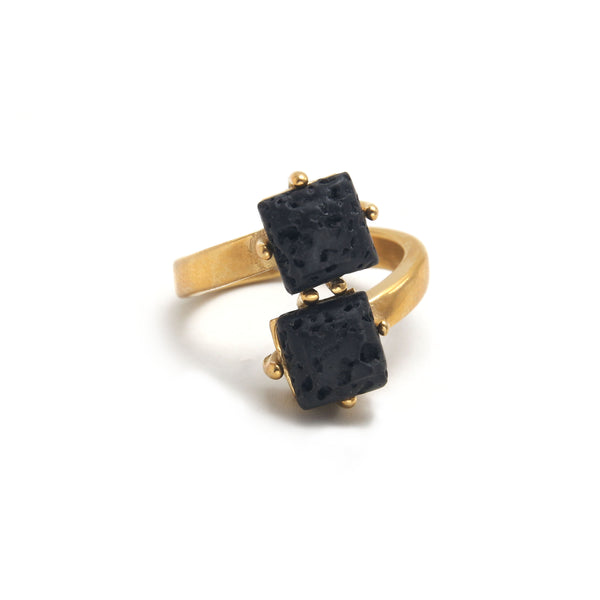  Anillo acero baño oro lava cuadrado