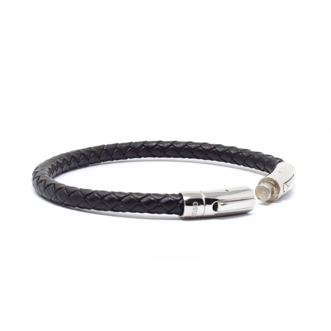 Black leather and steel bracelet