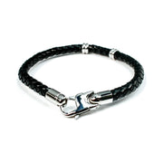 Pulsera de cuero negro con gancho para hombre