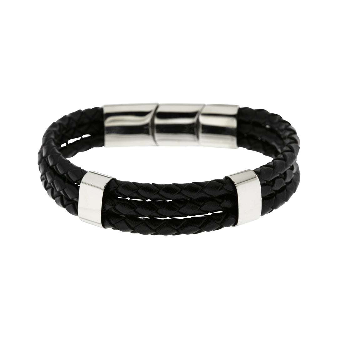 Pulsera triple negra de cuero para hombre