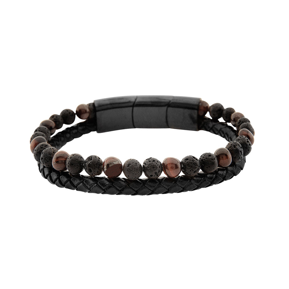 Pulsera de cuero con lava y ojo de tigre para hombre