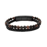 Pulsera de cuero con lava y ojo de tigre para hombre