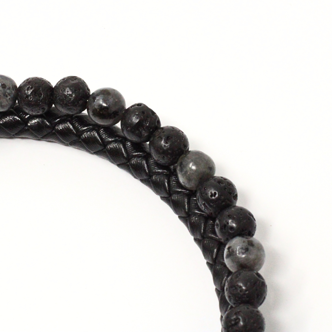 Lava leather bracelet, jasper, black clasp