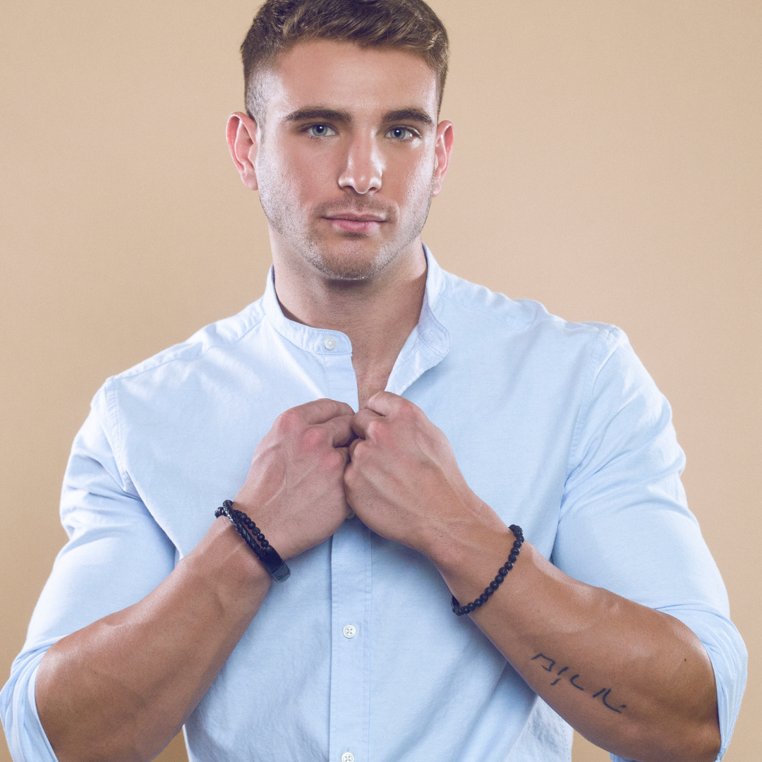 Pulsera de lava y ojo de tigre con doble cierre para hombre, otra vista