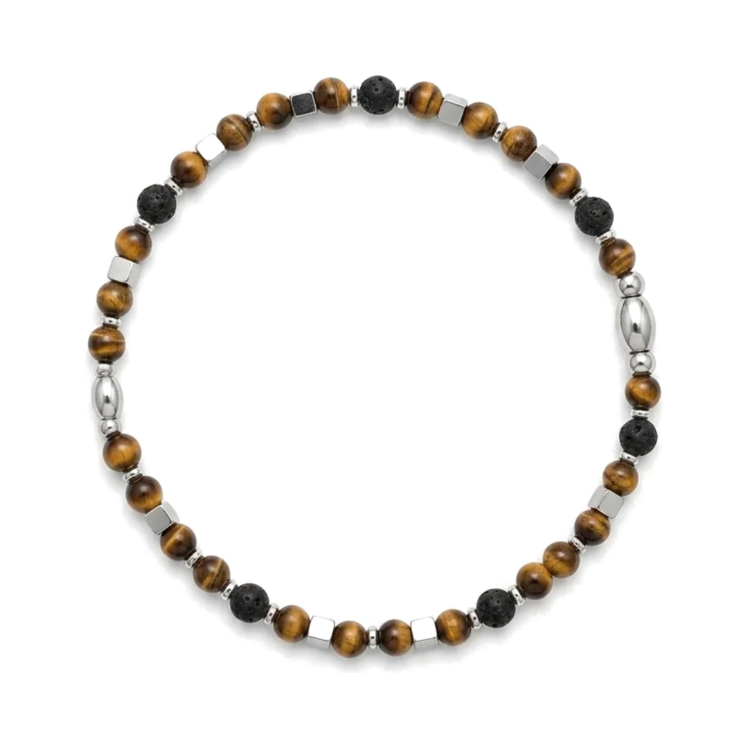 Pulsera de hombre con lava volcánica y ojo de tigre