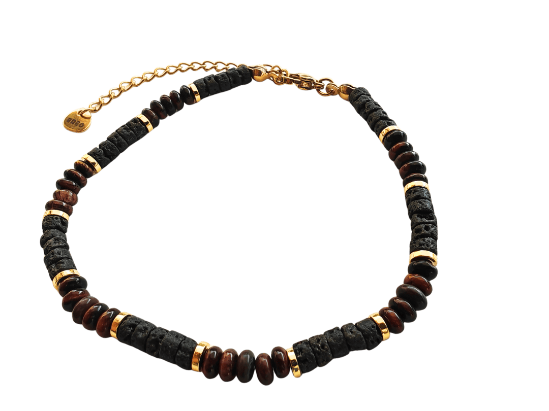 Brazalete acero baño oro y lavas