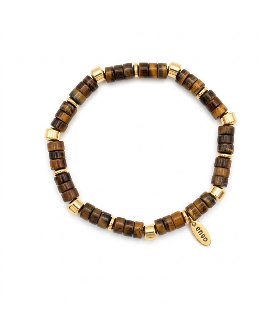 Brazalete coco y acero con baño oro
