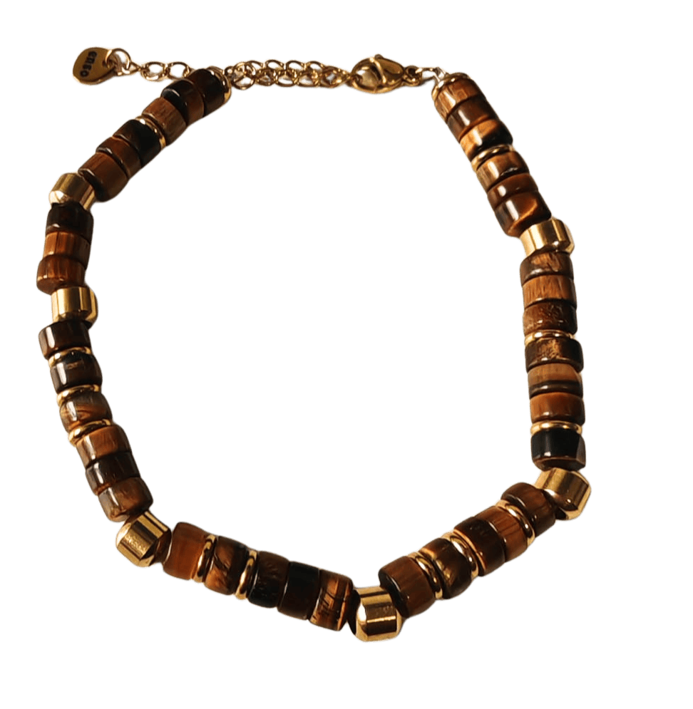 Brazalete coco y acero con baño oro