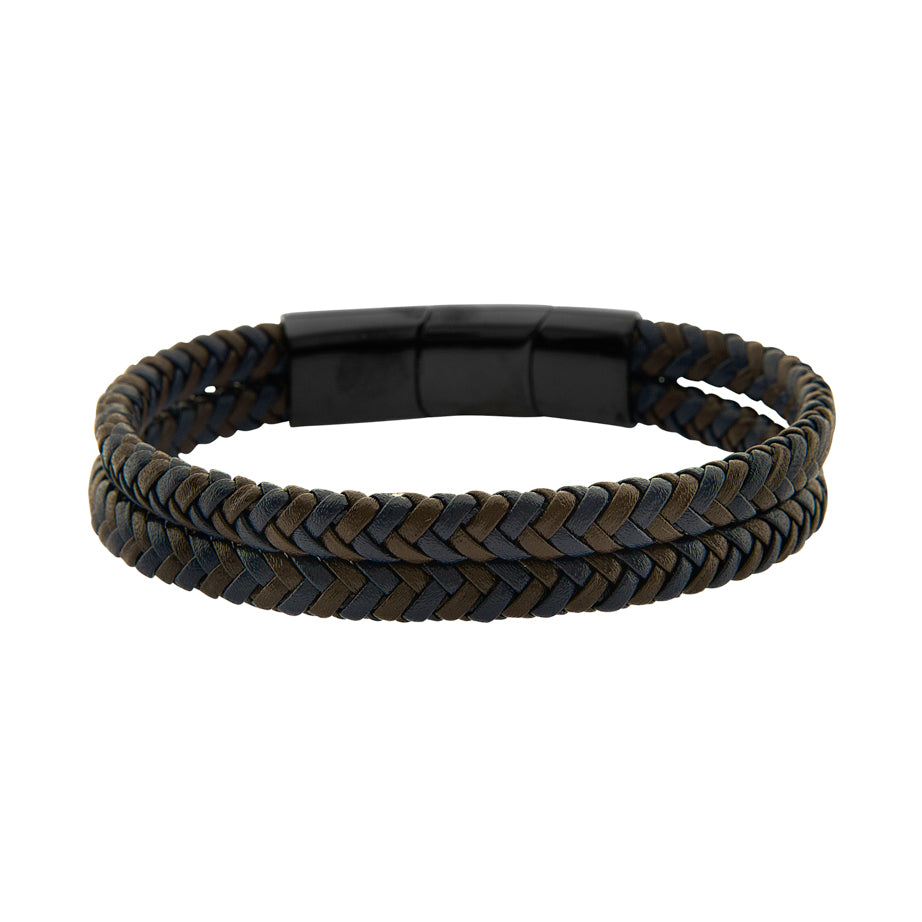 Brazalete doble cuero marrón y azul
