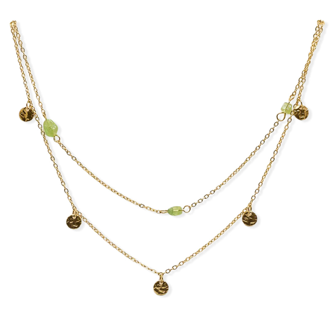 Colgante acero baño oro doble olivinas