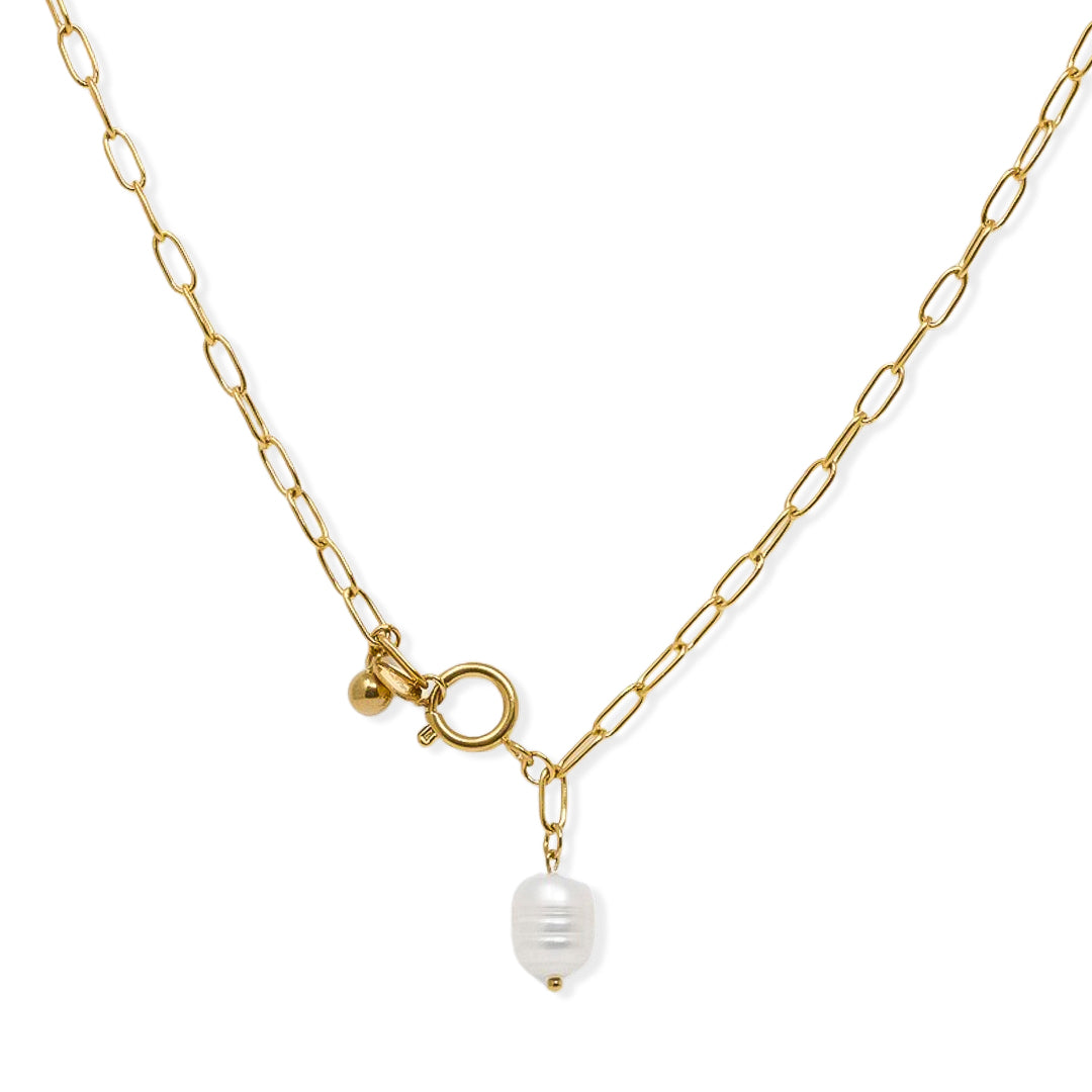 Colgante de acero bañado en oro con perla blanca
