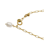 Colgante de acero bañado en oro con perla blanca, otra vista