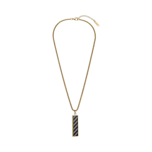 Colgante rectangular de acero bañado en oro con acabado en carbono