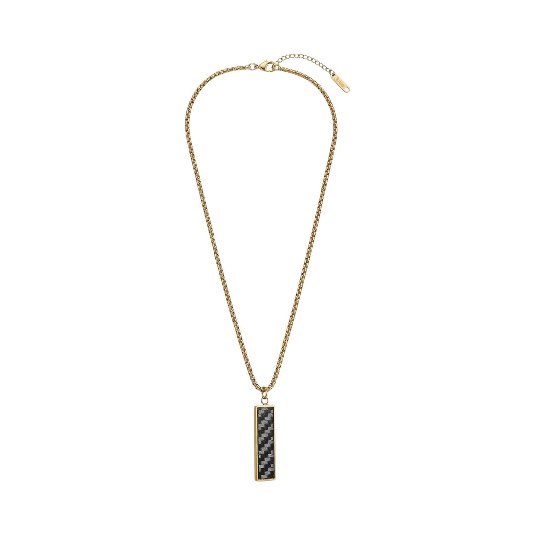 Colgante rectangular de acero bañado en oro con acabado en carbono