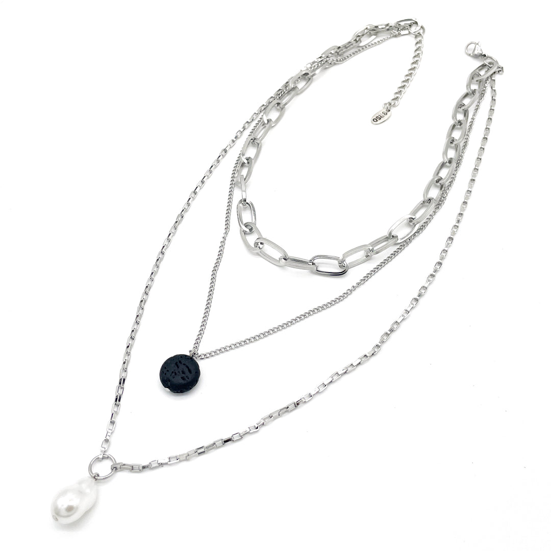  Colgante múltiple lava y perla barroca