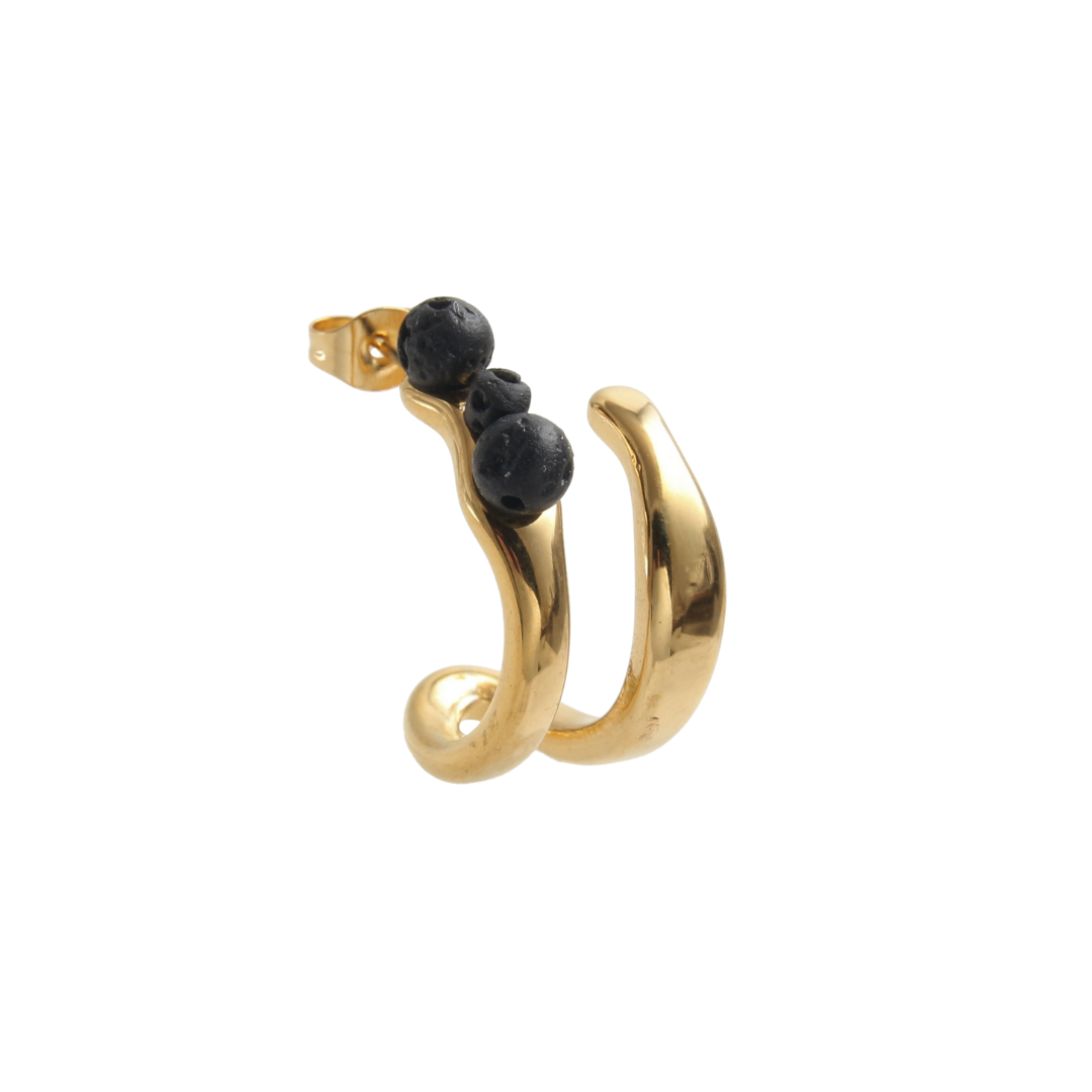 Pendientes acero baño oro bolas lava